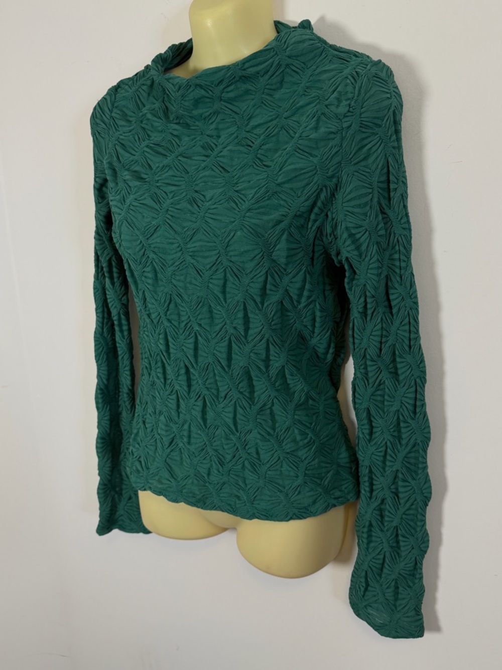 Maeve By Anthropologie Long-Sleeve Mock-Neck Textured Green Top - Picture 6 of 9